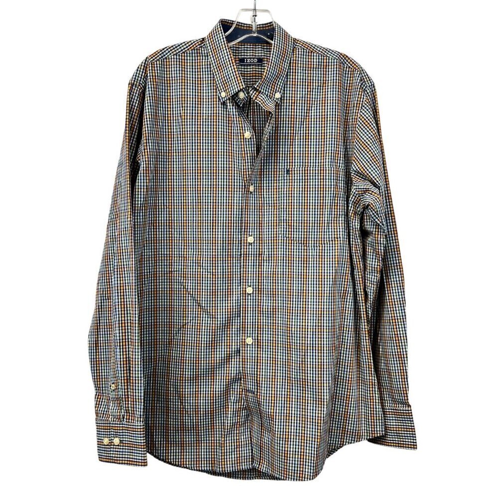Izod Men’s Long Sleeve Button Down Collared Shirt Multicolor Check Medium